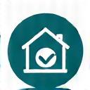 Icon representing a completed house and a checkmark.